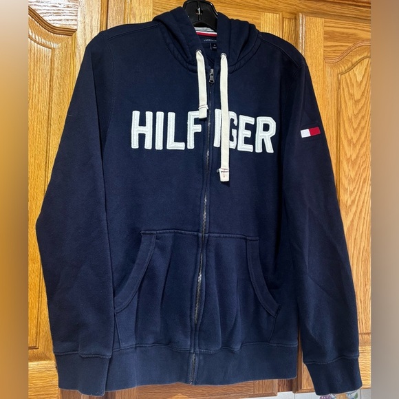 Tommy Hilfiger Navy Blue Full Zip Hoodie Sweatshirt Men’s Medium EUC - Picture 1 of 6